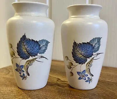 Buy Vintage Axe Vale Pottery Devon Bud Vase Pair - Blue Floral Cream 4.5” • 8.95£