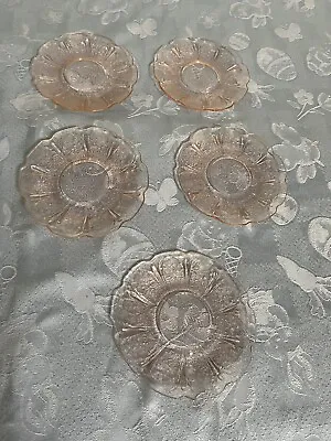Buy 5 Jeanette Cherry Blossom Pink Depression Glass Saucers 5 1/2  • 47.39£