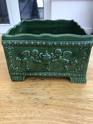 Buy Rare Vintage Dartmouth England Pottery Emerald Green Square Planter • 40£