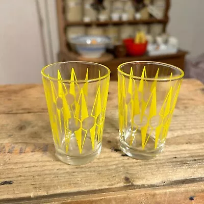Buy Vintage Pair 1950’s Atomic Design Yellow Patterned Drinking Glasses – Retro! – • 4.99£