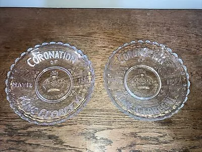 Buy Pair Vintage King George VI Coronation Glass Bowl Dish 1937 Royal Collectible • 7.99£