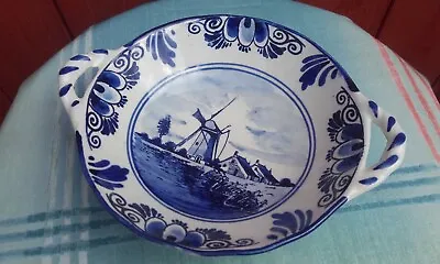 Buy Blue White Delft Pottery Holland Bowl Dish 2 Handles - Windmill Scene 99p Start • 0.99£