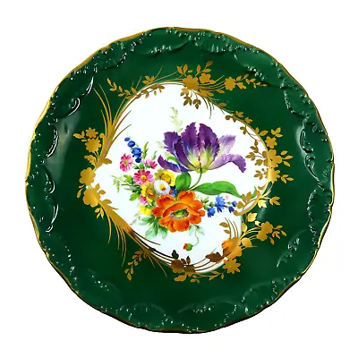 Buy Vintage LIMOGES 10.5  Plate Hand Painted Floral Hunter Green & Gold Accents • 28.95£