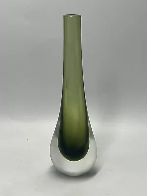 Buy Vintage Moss Green Caithness Glass STROMA Teardrop Bud Vase • 6£