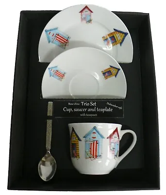 Buy  Beach Hut Trio Set. Cup & Saucer With Teaspoon And Matching Tea Plate Gift Boxe • 17.59£