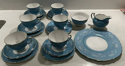 Buy Vintage Colclough China Tea Set 1950s Blue Floral 6x Cup Saucer Milk Jug Plate • 39.99£