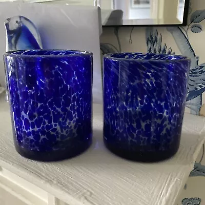 Buy Pair Of Handmade Blue Glass Tealight Holders  • 5£