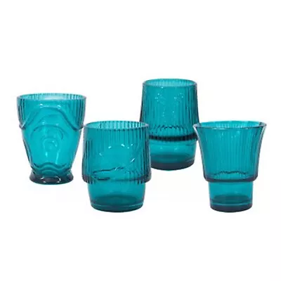 Buy Teal Glass Tumbler 4pc Set Stackable Drinking Glass Fish Shaped Decorative Cups • 10.95£