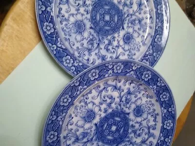 Buy Antique John Mortlick  10  Dinner Plates Flow Blue & White Pottery Diamond Reg  • 24£