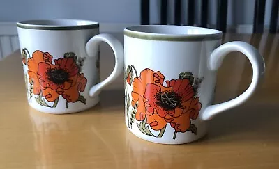 Buy Vintage J & G Meakin Studio Ceramic Poppy Pattern Tea Coffee Mugs Cups X Two 2 • 15.99£