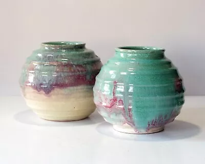 Buy SAMUEL SAUNDERS Isle Of Wight Studio Pottery : 2 X Art Deco Ribbed Vases, C1930s • 39.99£