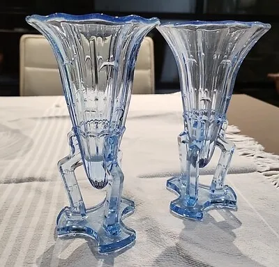 Buy Art Deco Czech Blue Glass Rocket Vases • 25£