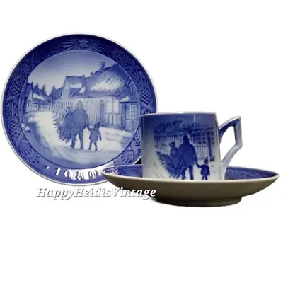 Buy Vintage Royal Copenhagen Christmas 1980 Blue & White Plate Cup & Saucer Holiday • 62.47£