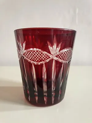 Buy Antique Ruby Red Glass Cut To Clear Bohemian Old Fashioned Tumbler 250ml • 25£