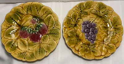 Buy 2 Sarreguemines Majolica Pottery Plates 7 5/8  Grapes Raspberries France**READ • 9.60£