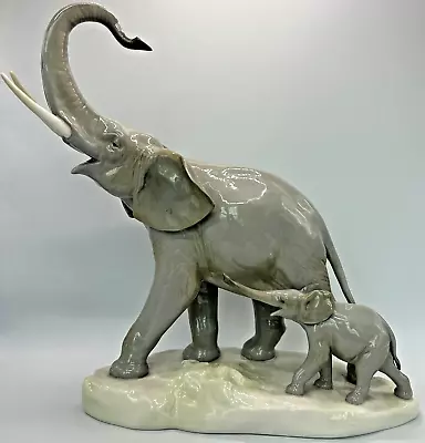 Buy LLADRO Vintage Porcelain Elephants Statue 12  - Mother & Calf #1151 Retired 1981 • 201.40£