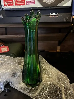 Buy Vintage Green Glass Bud Vase • 15£