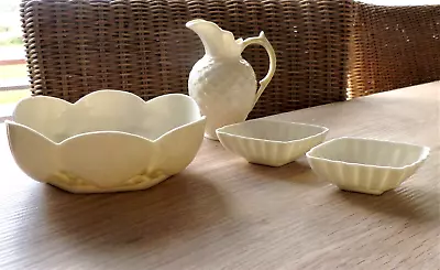 Buy BELLEEK POTTERY JUG, BOWL, TWO DISHES, 6th MARK 1965 - 80. (FOUR PIECES) • 15£