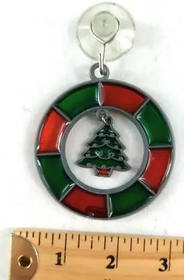 Buy Vintage: Christmas Tree Suncatcher Window Hanger Green & Red, Stained Glass • 14.18£