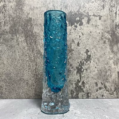 Buy VINTAGE Whitefriars Finger Vase Kingfisher Blue Bark Glass Textured G. BAXTER • 59.99£