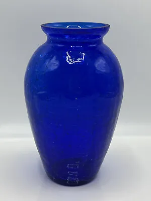 Buy Art Glass Cobalt Blue Crackle Glass Vase 6 In Tall 3.5 In Wide • 21.73£