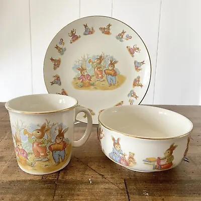 Buy Vintage Bunny Rabbit 3 Piece Children’s Set Plate Bowl And Cup Easter Holiday • 16.29£