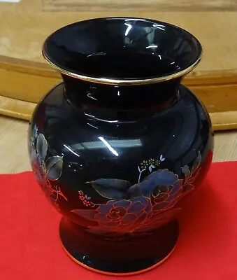 Buy Prinknash Pottery Black Vase With Floral Pattern • 4£