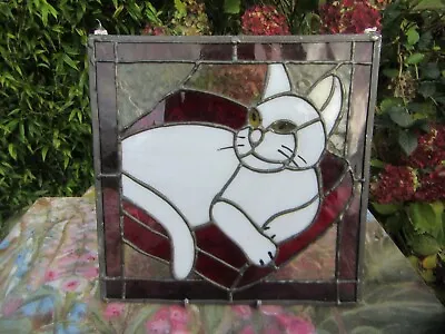 Buy Stained  Glass White Cat  Hanging Panel/ Suncatcher . • 19.95£