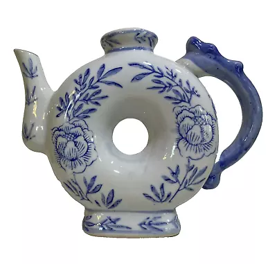 Buy Vintage Chinese Porcelain Blue White Teapot Donut Shaped Dragon Handle No Lid • 14.18£