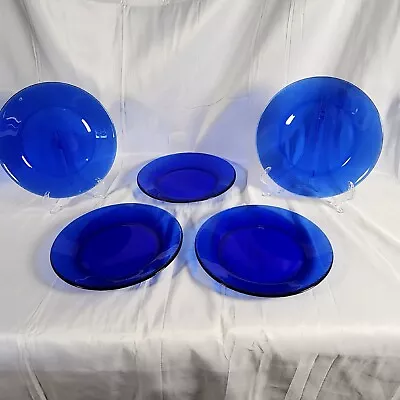 Buy Cobalt Blue Glass Luncheon Plates Etched Criss Cross Hatch Border Approx 7.5   • 23.71£