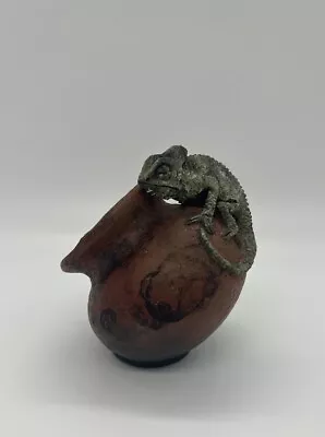 Buy Unique Small Pottery Vessel Planter Applied Chameleon Lizard Succulent Air Plant • 17.26£