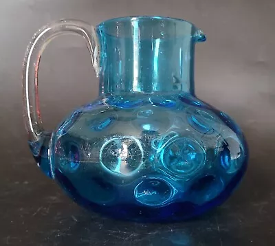 Buy Antique Blue Turquoise Dimpled Glass Bulbous Jug - 12 Cm • 26£