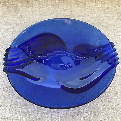 Buy Luminarc Glass Plate Cobalt Blue Large French Art Glass 1970’s Vintage Platter • 32£