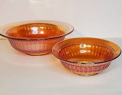 Buy Carnival Iridescent Glass Bowl Set Of 2 Vintage Orange Marigold • 30.69£