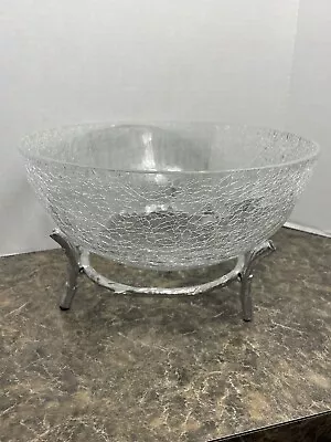 Buy Large Crackle Glass Vintage Centerpiece Style Bowl RARE Silvestri Silver Branch • 159.25£