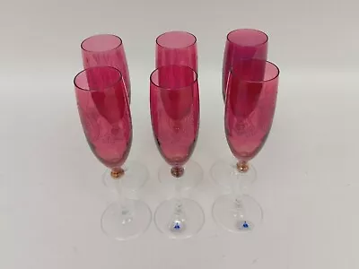 Buy La Reine Crystal Champagne Flutes X 6 Ruby Red French Made Glass Ware Home  • 9.99£