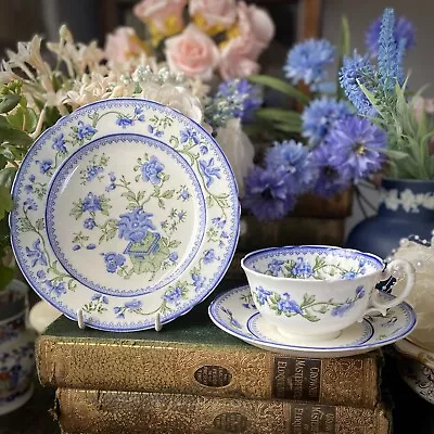 Buy ROYAL Worcester Tea Cup Saucer Plate Trio Antique Blue & White Green English VGC • 20£
