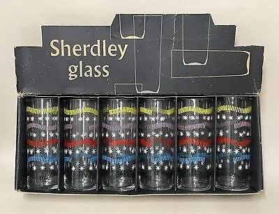 Buy 1950s Sherdley Boxed Set Of Six Slim Jim Drinking Glasses - Abstract Design • 39.99£