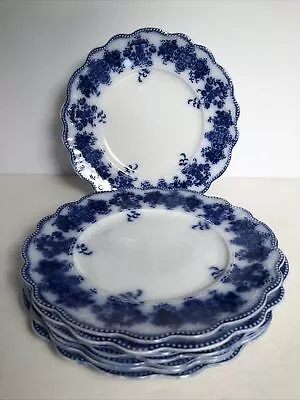 Buy 8 Antique W.H. Grindley England “CLARENCE” Flow Blue 8” Plates Scalloped Edge • 172.93£