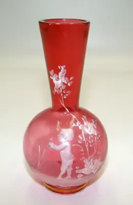 Buy Vintage Mary Gregory Cranberry Glass Bud Vase • 19.26£
