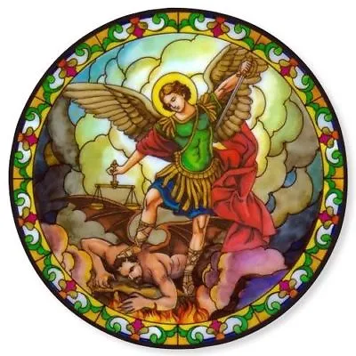 Buy St Saint Michael Tiffany Stained Glass Effect Sun Catcher Sticker  • 3.99£