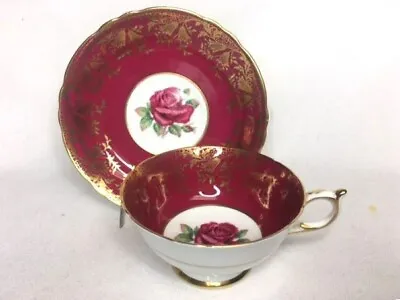 Buy PARAGON Bone China Red Burgundy Floating Rose Flower Teacup & Saucer Mint Set • 91.56£