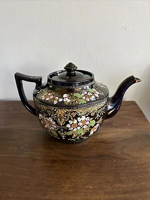 Buy John Sadler Central Burslem England  Teapot Black Enamel Floral Flowers No. 148 • 52.83£