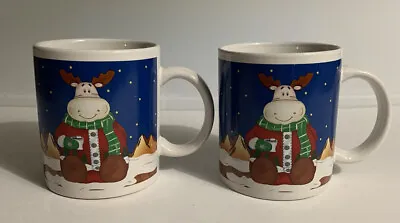 Buy Set Of Two Moose Mountain Christmas Holiday Mug Blue Red Green 2001 EUC • 7.59£