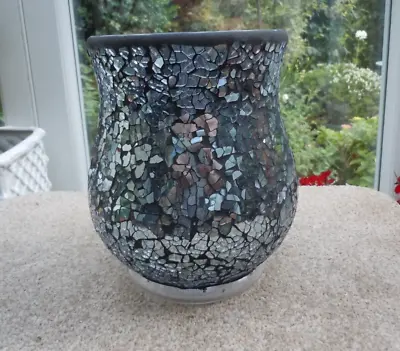Buy Large Fabulous Mosaic Glass Crackle Midnight-Blue Vase Lantern Candle Holder • 12.50£