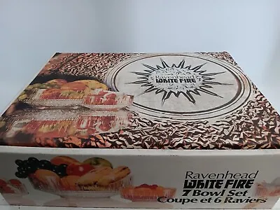 Buy Vintage RAVENHEAD White Fire 7 Bowl Set Glass Fruit Trifle With Original Box • 29.99£