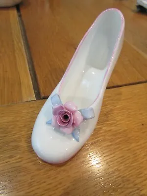 Buy A  Best Bone  Denton China Miniature Shoe - Rose/Bow Detail - White/Pink • 3£