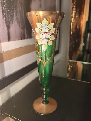 Buy Czech Bohemian Egermann Moser 24ct Gold Green Art Glass Vase 26cm • 39£
