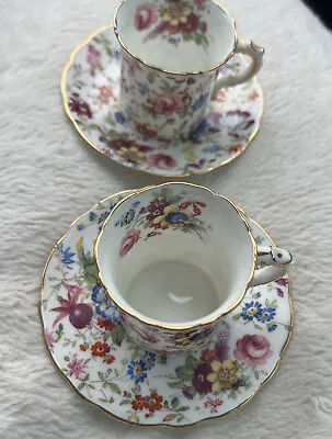 Buy Vintage Hammersley & Co Bone China Made In England Floral Tea Cups Saucers 2 Set • 85.34£