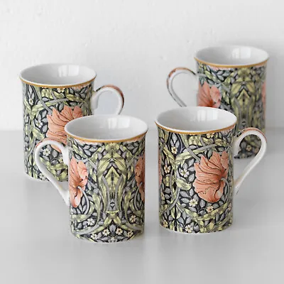 Buy Set Of 4 Dark Floral Coffee Mugs 260ml William Morris Pimpernel Fine China Cups • 21£